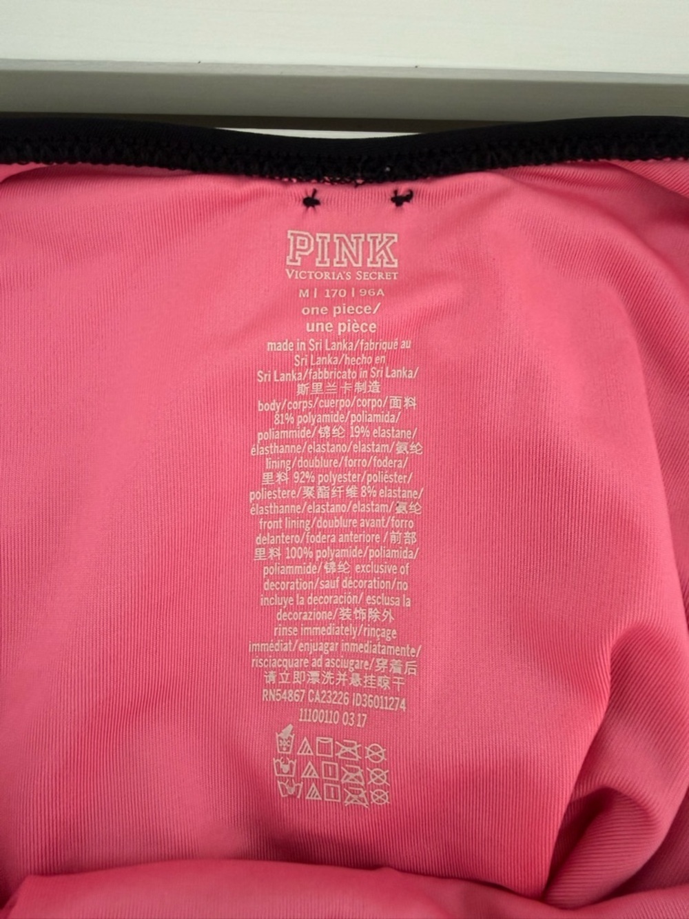 Victoria’s Secret PINK Black Lace Up One Piece Swimsuit Pink Lining Medium - Picture 3 of 10